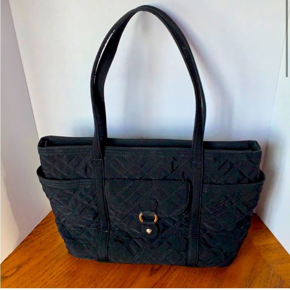 Vera Bradley Black Quilted Microfiber Tote Bag With Zebra Pattern Interior
